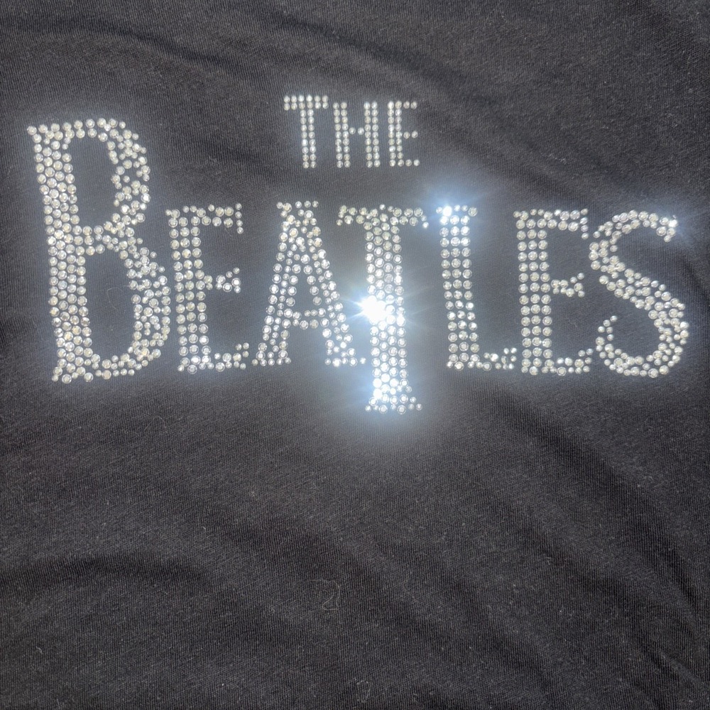 The Beatles Tour T-Shirt BLACK Sz Lg Band tee Double Tee Rockabilly Rhinestones